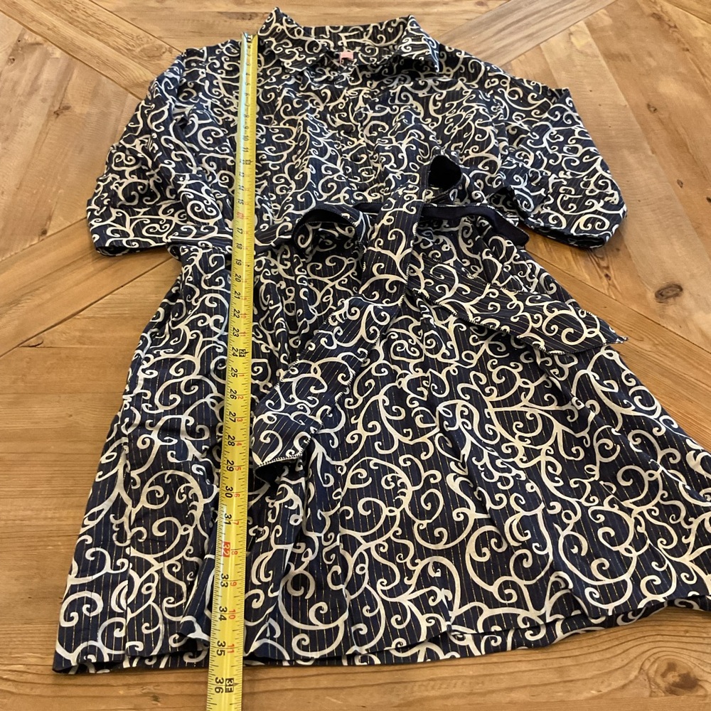Lilly Pulitzer Shirt DressNavy White Swirl Print Gold Thread Belted - Picture 8 of 8